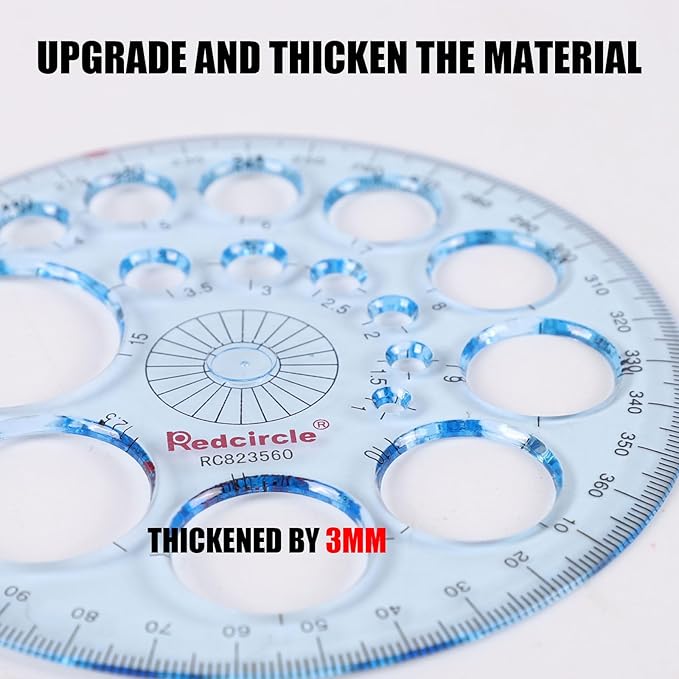 360 Degree Thick Protractor Circle Ruler Drawing Ruler Accurate Mathematical Circle Template 16 Circle Size/Blue