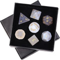 mookaitedecor 7 PCS Grey Agate Crystal Polyhedral DND Dice Set, Polished Tumbled Stones Dices for RPG MTG Table Games Home Decoration