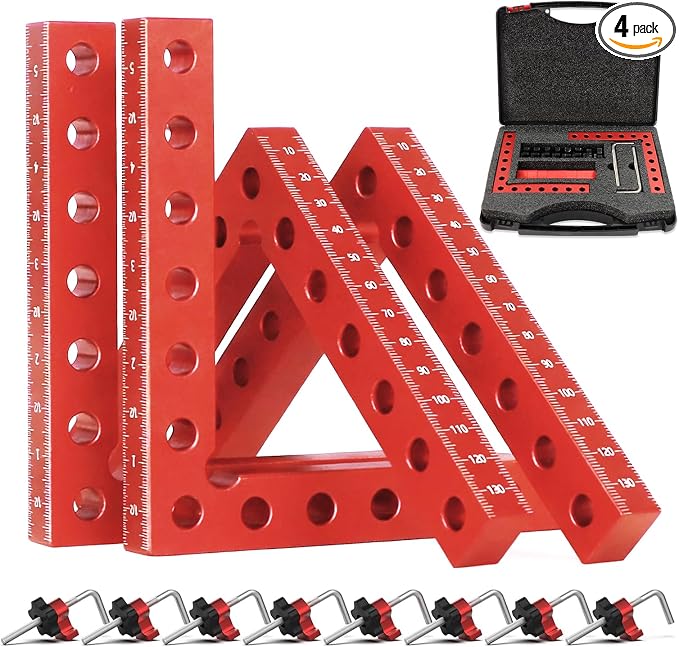 Corner Clamp for Woodworking, 4 Pack 5.5" Aluminum Right Angle Positioning Clamp, Positioning Squares for Picture Frame, Box, Cabinets, Drawers, Wood working tools (Style 1)