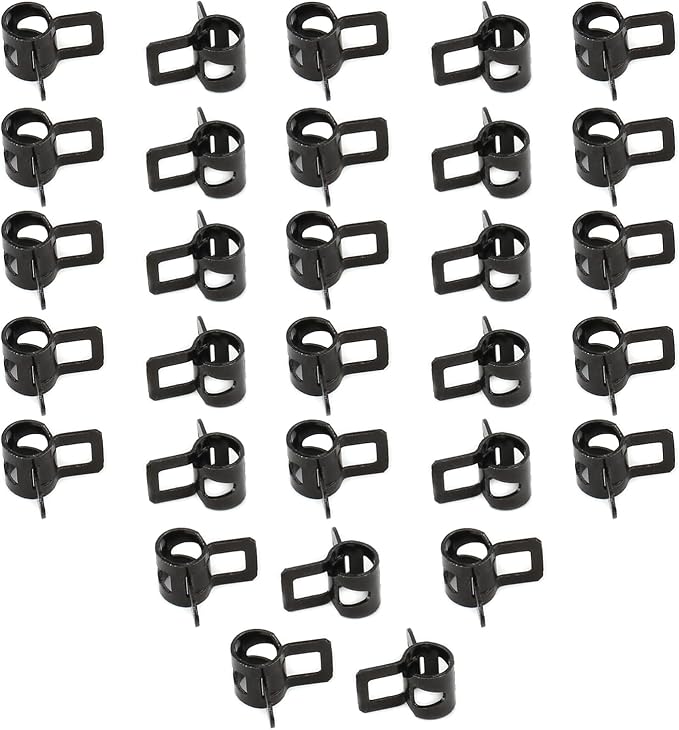 30pcs 0.24" ID Constant Tension Band Hose Clamps, 6mm Spring Band Type Action Hose Clamp Manganese Steel Fuel Line Clamp Low Pressure Air Clip Clamp for Fuel Hose Line Water Pipe Air Tube black