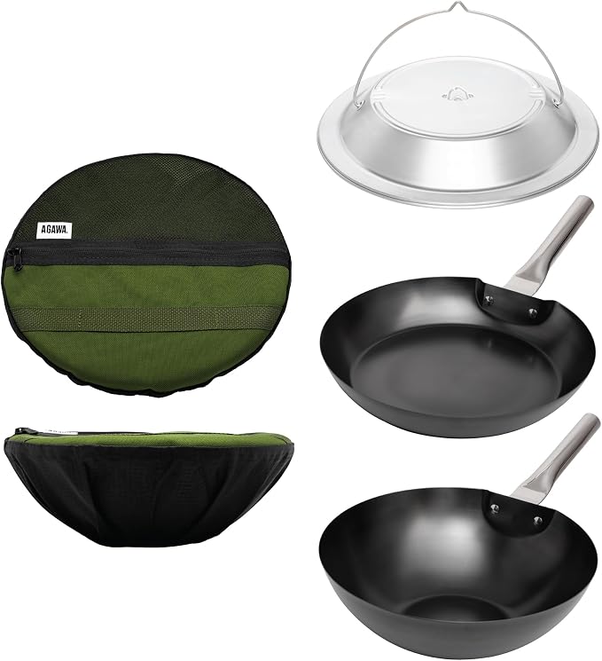 AGAWA CARBONTRAIL12 Adventure Cook Set | Nitrided Carbon Steel Camping Cookware with Removable Handles & Cordura Storage Case | Lightweight Outdoor Cook Set for Camping, Open Fire Cooking