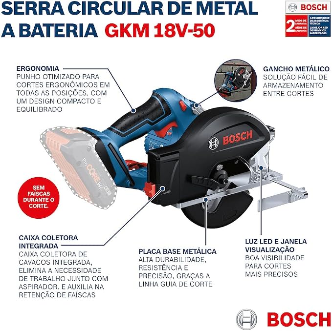 Bosch Professional Cordless Circular Saw GKM 18V-50 (Faster Work Progress, Limited Sparks and Chips, Without Batteries and Charger, in Cardboard Box)