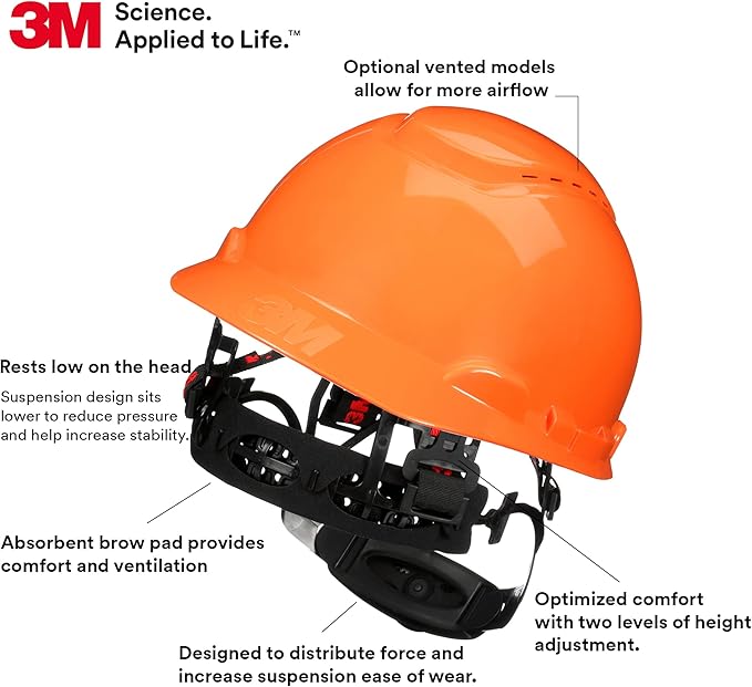 3M Hard Hat SecureFit H-700 Series Cap Style Safety Helmet with Uvicator Sensor, 4-Point Pressure Diffusion Ratchet Suspension