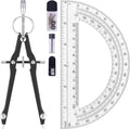 Unjoo Compass and Protractor Set, Professional Drawing Compass Tool, Metal Compass with Extra Refills, Compass for Geometry and 6 Inch Math Protractors 180 Degree (Black)