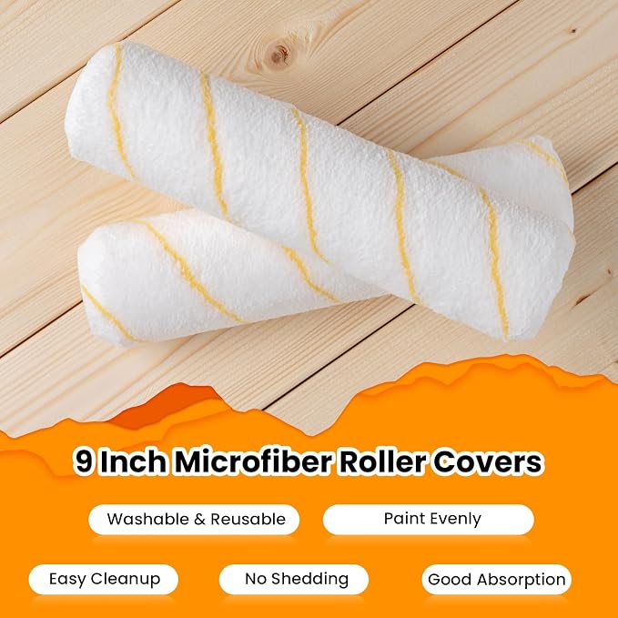 Paint Roller Covers, 5 Pack, 9 Inch Microfiber Paint Roller, 3/8" Nap Covers for Paint Roller Frame, Rollers for Painting, Paint Supplies for Painting Walls