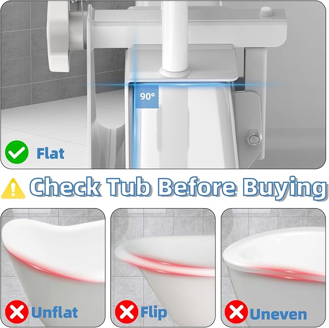 Butizone Adjustable Shower Grab Bars with 2 Handrails - Clamp-On Anti-Slip Bathtub Safety Rail for Elderly, Fits 3" to 7" Tub Walls, Supports Up to 300lbs