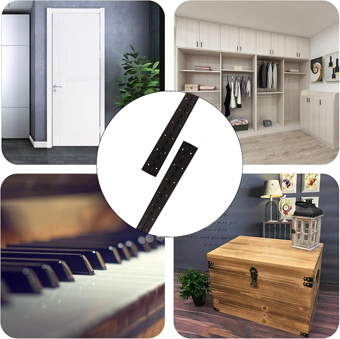2-Pack 12-Inch Black Stainless Steel Heavy Duty Continuous & Piano Hinge, 2" Open Width Piano Boat Hinges, with Pre-Drilled Holes and Screws, Ideal for Piano Cabinets ane Wooden Box.