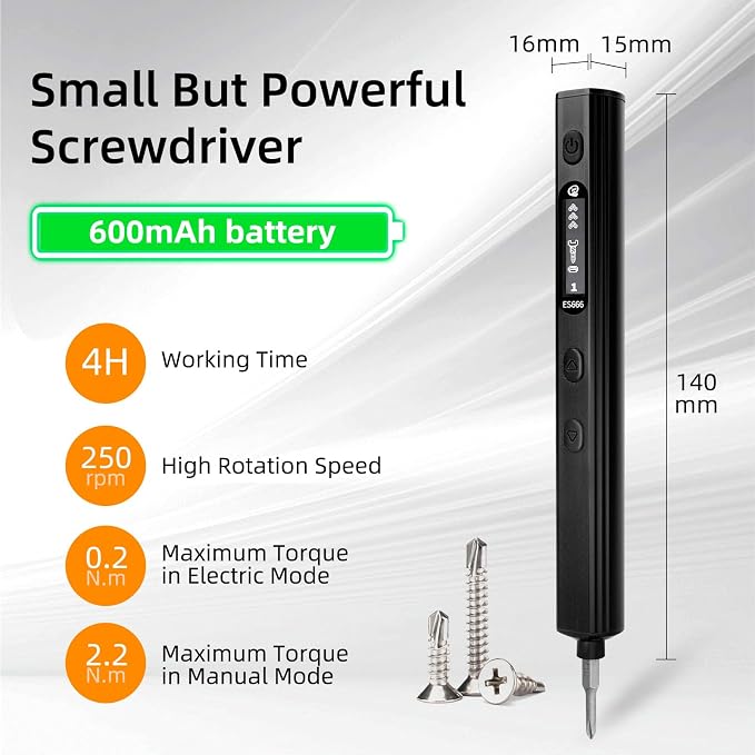 SEQURE ES666 Electric Screwdriver Set Cordless Rechargeable Screwdriver Auto/Sensor/Fixed Mode Precision Power Screwdriver with 30 Magnetic Bits 7 Torque Gears Max 2.2N.m Repair Tool for Electronics