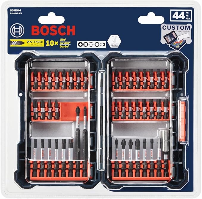 Bosch SDMS44 44-Piece Assorted Impact Tough Screwdriving Custom Case System Set for Screwdriving Applications