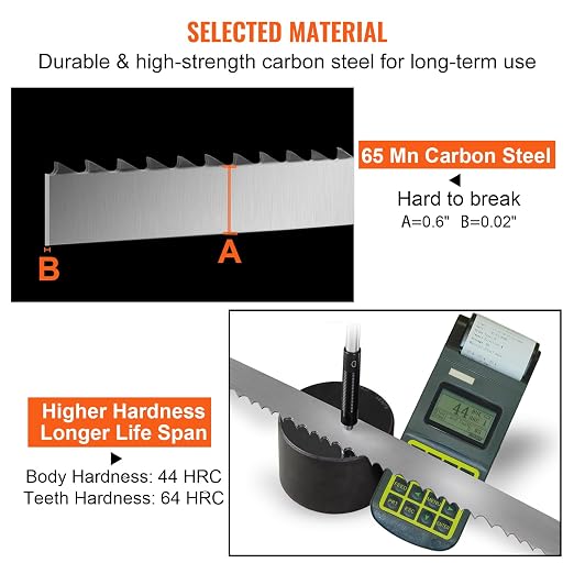 VEVOR Band Saw Blade, 65x0.6x0.02 inch, 5 PCS/Pack Meat Bandsaw Blades for Replacement, 65Mn Carbon Steel Blade, 3 TPI Meat Cutting Blade Wrapped by Rust-Proof Paper, for Commercial Bone Saw Machines