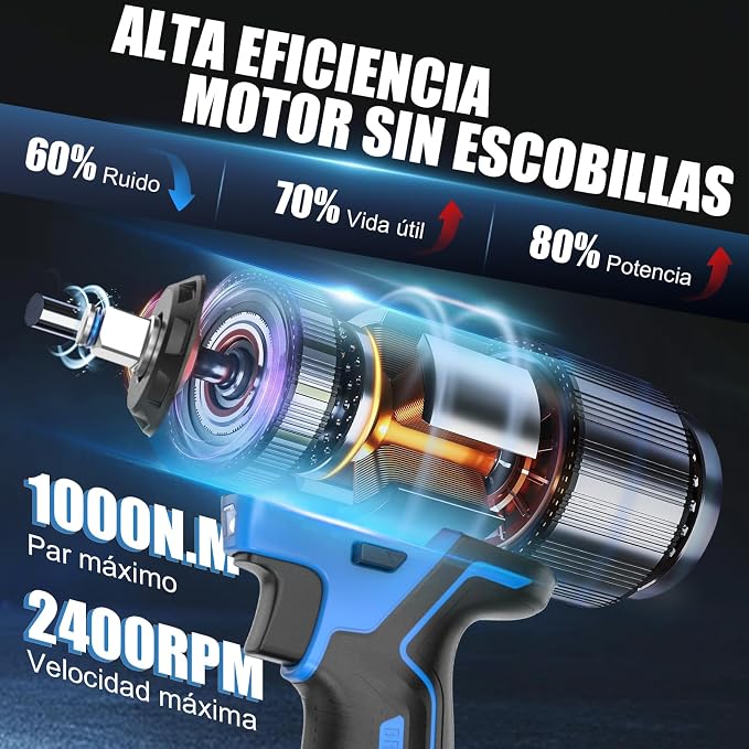 Electric Impact Wrench 737 Ft-lbs(1000N.m) 1/2'' Brushless Cordless Impact Driver with Fast Charger and 2x4.0Ah Battery Powered Impact Wrench Charger & 4 CR-V Sockets for Home Car Truck Tires