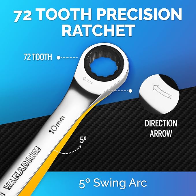 Ratcheting Wrench - Slim Profile - Ratchet Wrench, 10 mm Wrench