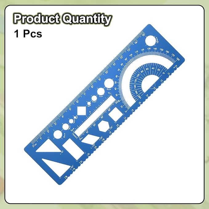 HARFINGTON Multifunctional Geometric Rulers 15cm Metric and SAE Aluminum Straight Edge Protractor Angle Math Measuring Ruler Geometric Drawings Templates for Drawing Drafting, Blue
