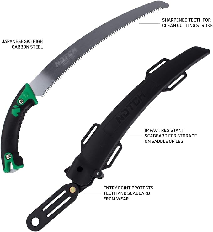 Notch Legacy 13" Saw High Carbon, Japanese SK5 Steel, Full Tang Blade with Bullnose Tip, Triple-Sharp Tri-Edge Teeth, includes Molded Scabbard with Rollers (40710)