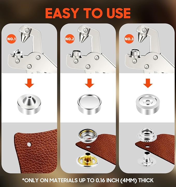 Snap Fastener Tool, Snap Installation Tool Kit, 4 Colors 300 Pcs of Boat Cover Snaps, Button Snap Kit with 15mm Canvas Snaps for Fabric, Tarps, Canvas, Leather