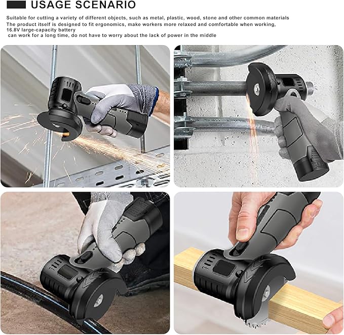 ZFULVO Brushless Cordless Angle Grinder Kit, 19500rpm Mini Electric Angle Grinding Tool with 2x16.8V 2000mAh Battery and 6-Cutting Discs, Grinder Handheld Cutter for Metal Wood
