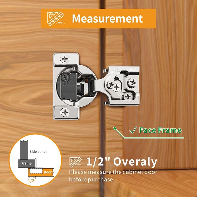 Chibery 2 Pack 1/2" Overlay 4D Soft Close Concealed Hinges for Face Frame Door, Adjustable Closing Speed, Smooth Slow Self Close Hinges, Satin Nickel, 105° Open Angle Stainless Steel Cabinet Hinges