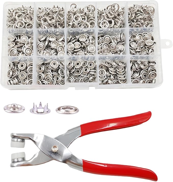 200 Sets Snaps Button Kit,Metal Snap Buttons with Fastener Pliers and Snap on Button Kit,Press Tool Kit Perfect for DIY Clothing and Crafts(Chrome,9.5mm)
