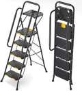 KINGRACK 5 Step Ladder, Sturdy Steel Step Stool with Anti-Slip Wide Pedals, Handrail, Safe-Lock Design, 800lbs Folding Portable Ladder for Multi-Purpose, Home, Kitchen