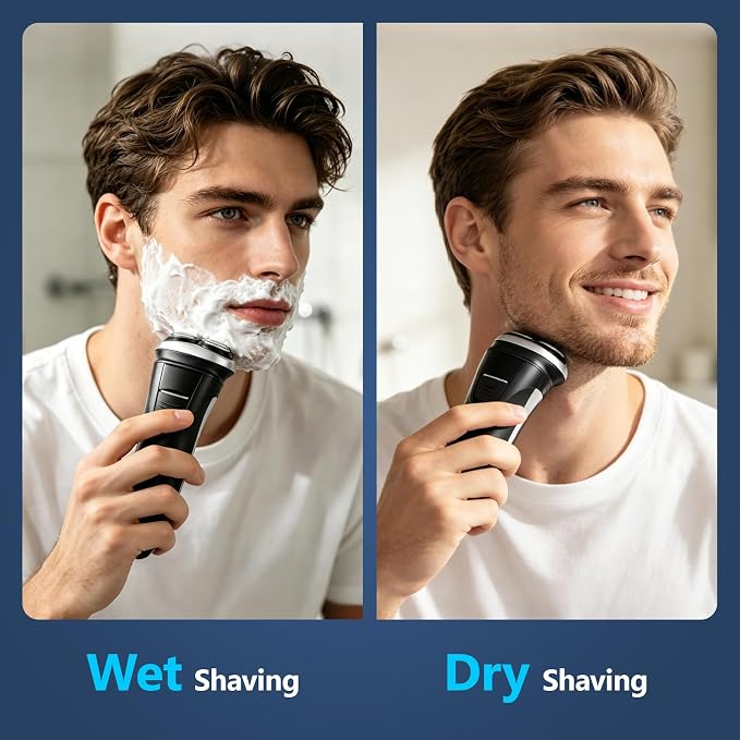NANSHA Electric Razor for Men with Pop-Up Trimmer, 100% Waterproof Electric Shaver, Rechargeable Cordless Shavers for Men, Type-C, 120Mins Runtime, Plug & Play, Black (Black)
