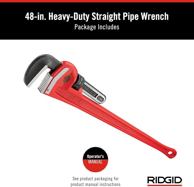 RIDGID 31040 Model 48 Heavy-Duty 48" Straight Pipe Wrench with 6" Pipe Capacity, Heavy-Duty Straight Plumbing Wrench with I-Beam Handle