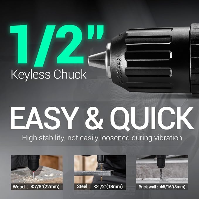 DCA 20V Cordless Hammer Drill, 354 In-lb Torque, 1/2" Keyless Chuck, 22500 IPM, 2 Variable Speeds, 18+1+1 Position, Power Impact drill (Battery and Charger not Include, tool only) ADJZ2035i13Z