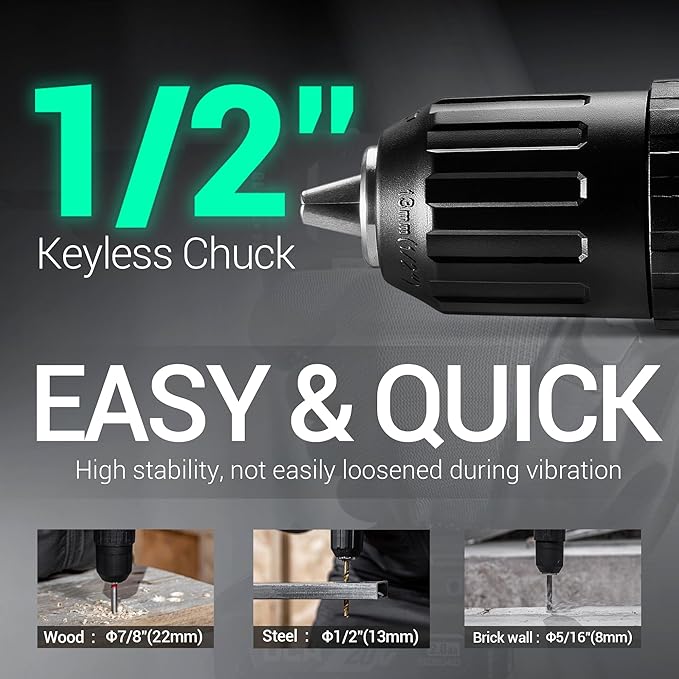 DCA 20V Cordless Hammer Drill Set, 354 In-lb Torque, 1/2" Keyless Chuck, 22500 IPM, 2 Variable Speeds, 18+1+1 Position, 14 Drill/Driver Bits for Brick, Metal, Wood ADJZ2035i13 (Renewed)