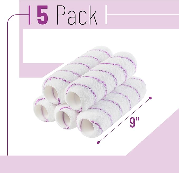Bates- Paint Roller Covers, 9", 5 Pack, Purple Stripes, Covers for Paint Rollers 9 Inch, 9 Inch Paint Roller Covers, Paint Roller Cover, Paint Roller Covers 9 Inch, Large Paint Roller Covers