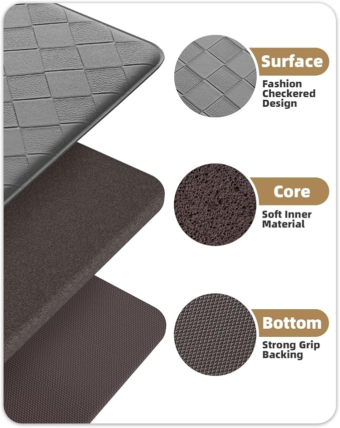 Color&Geometry Extra Wide Kitchen Mats Set 24x59+24x94, Anti Fatigue Cushioned Floor Mat, Waterproof Easy Clean Non Slip Runner for Sink Comfort Standing,Grey