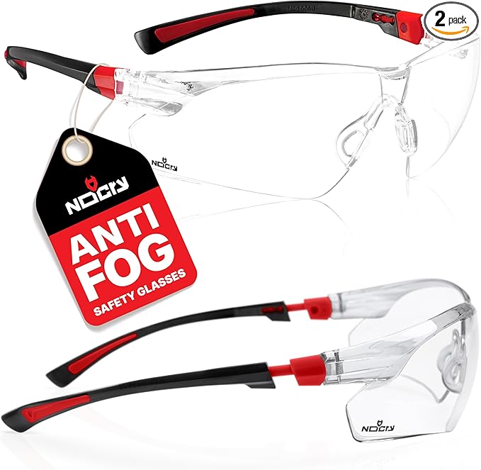 NoCry Clear Safety Glasses for Men and Women with Anti-Fog and Scratch Resistant Wrap Around Lenses, Adjustable Temples and Nose Pads — ANSI Z87 Certified Protective Eyewear with 100% UV Shielding