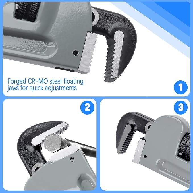 Aluminum Pipe Wrench Set, 10 Inches, 14 Inches, 18 Inches Adjustable Plumbing Tools for Professional Plumbers