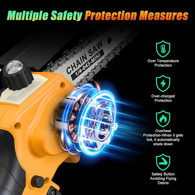 Mini Chainsaw Cordless, 6 inch Electric Chainsaw, with 2 Batterys Automatic Oiler for Wood Tree Cutting, Garden & Household Use Stocking Holiday Gifts for Men, Fathers & Gardening Enthusiasts
