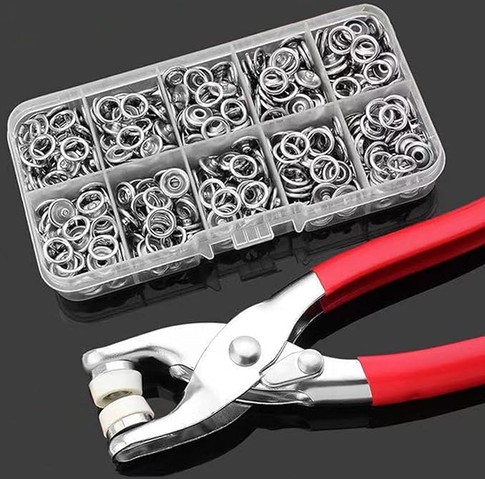 50 Sets Metal Snaps Buttons with Fastener Pliers Press Tool Kit, Prong Ring Snap Button Fasteners for DIY Crafts Clothes Hats and Sewing, Easy Installation for Fabric (9.5mm / 200 PCS) (Silver)