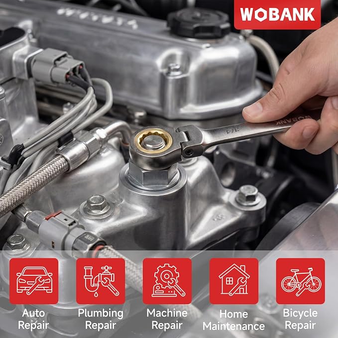 22-Piece Ratcheting Wrench Set, Flex Head Combination Wrenches Set with Organizer Box, Metric 8-19mm and SAE 1/4" to 3/4" Size, 12 Points 72-Teeth, Nickel Plating