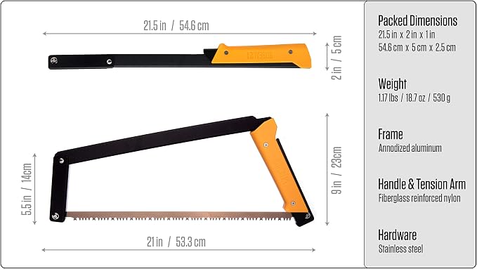 AGAWA - BOREAL21-21 Inch Folding Saw with All-Purpose Saw Blade - Camping Gear For Hiking, Fishing, Hunting, Bushcraft & Survival Kit (Black Frame/Yellow Handle)