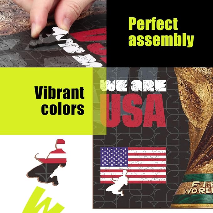 FIFA USA Poster-2 Wooden Puzzle for Adult, 200 Pieces Irregular Shape Puzzle, 5MM Thick, Creative Collectible Gift for Fans, Officially Licensed Product, 9.3 x 12