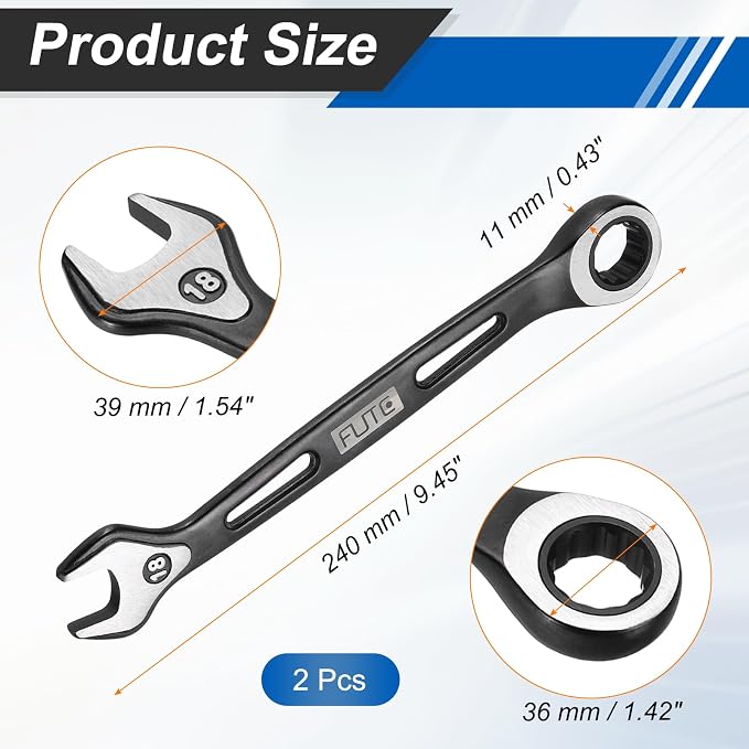 HARFINGTON 2Pcs Ratcheting Combination Wrench 18mm Stubby Wrench Metric High Carbon Steel Double 12-Point Box Open-Ended Ratchet Spanner Tool for Household Garage Workshop Auto Repairs, Black