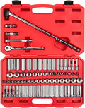 TEKTON 3/8 Inch Drive 12-Point Socket and Ratchet Set, 73-Piece | SKT15312 | (1/4 - 1 in., 6 - 24 mm), Shallow and Deep, Case