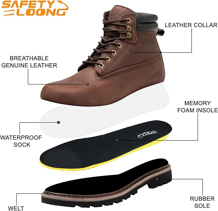 Work Boots for Men Waterproof Soft Toe Non Slip Comfortable Leather Workboots