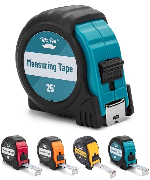 Mr. Pen- Retractable Tape Measure 25 ft, Teal & Black, Easy Read, Steel Retractable Measuring Tape with Fractions, Ideal for Construction & DIY Projects