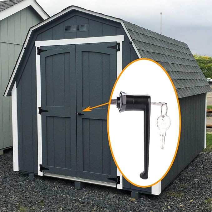HauSun Shed Door Handle Lock Kit 4-1/2" L Handle with 2 Keys and 2 Screws, 4-1/2" Stem for Shed, Gate, Barn, Garage, Playhouse, Chicken Coop Door Lock and More, Black (L Handle)