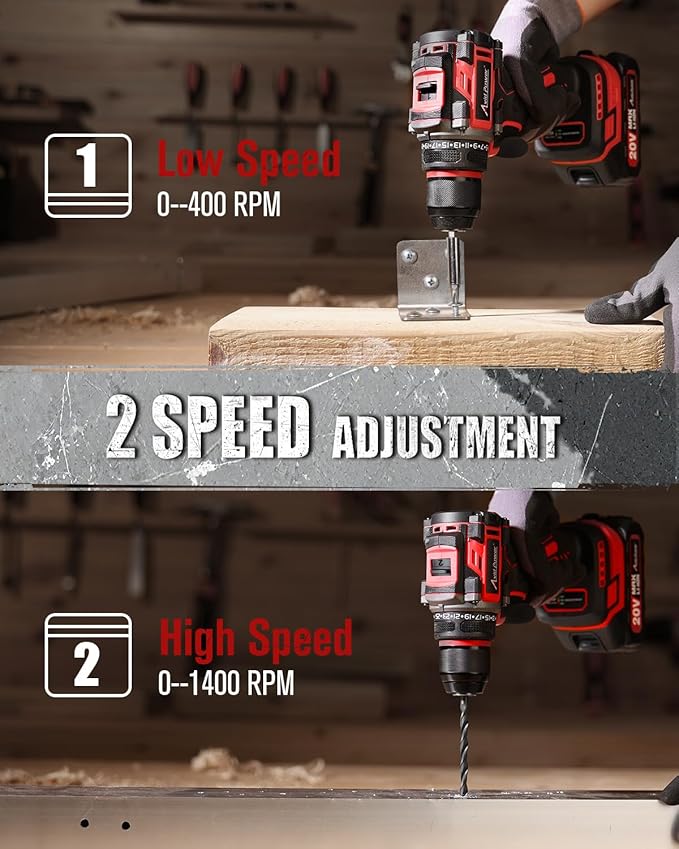 AVID POWER Brushless Power Drill Set, 20V Cordless Drill Driver Kit with 2.0Ah Battery and Charger, 3/8-Inch Metal Chuck, 355 In-lbs Torque, 2-Variable Speed, 26 Position and 22pcs Accessories