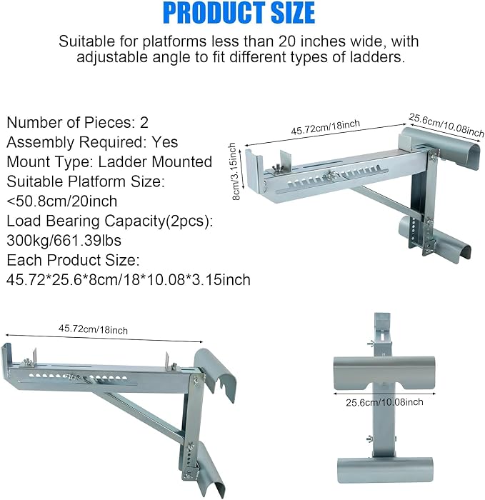 Ladder Jacks, 2 Pieces 661.39 LBS Scaffolding Platform, Sturdy High-Strength Ladder Jack, Ladder Jack for Working Stage, Load-Bearing Brackets for Ladders, Silver