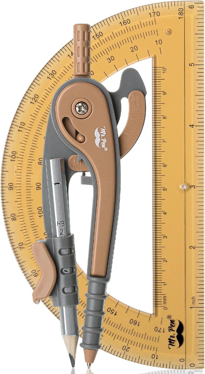 Mr. Pen- Geometry Compass and Protractor Set, 6 Inch Compass, 6 Inch Protractor, Drawing Tool for School, Clear Plastic, Easy Grip, Precision Design for Math, Art, Drafting, Architecture