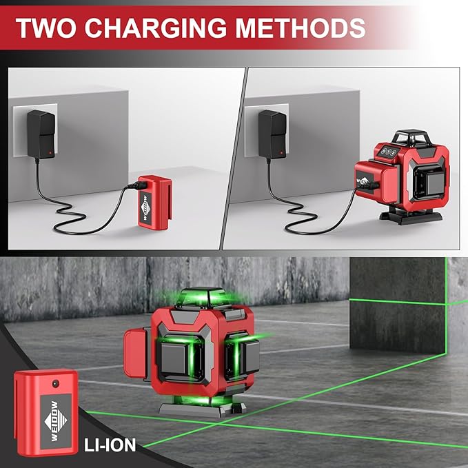 weiddw Laser Level with Tripod, Self Leveling Laser Level 4x360°, Green Line Laser 4D Laser Leveler Tool with 2Pcs Lithium Batteries for Picture Hanging, Tile, Home Renovation, Indoor