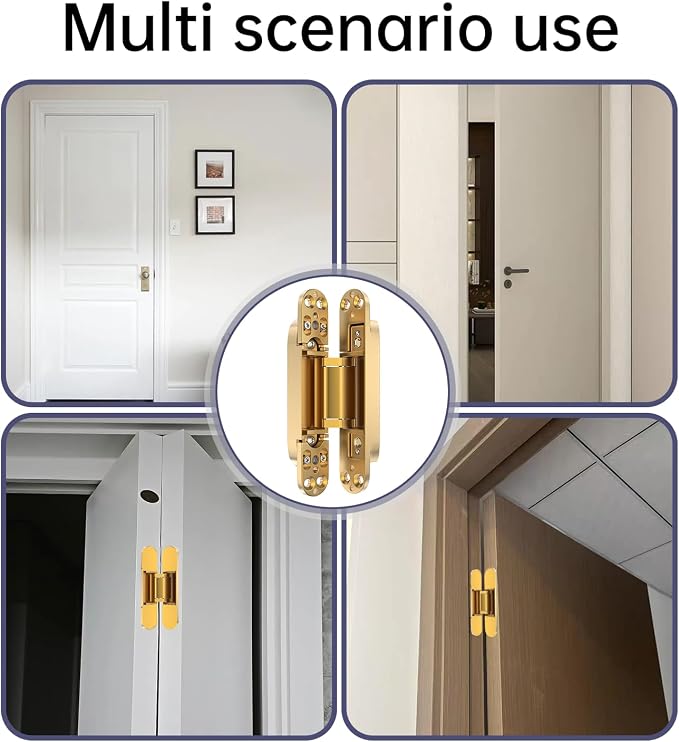 9.7" 2 pcs Hidden Hinges for Doors Invisible Hinge Concealed Hinges Zinc Alloy 180 Degree Swing Hinge 3 Way Adjustable Butt Silent Door Hinges 9.7 x 3.3 x 1inch (Gold 10 inches)