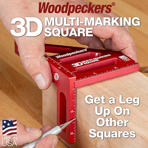 Woodpeckers 3D Multi-Marking Square, Metric Version, USA Made, Feature Packed Aluminum Woodworking Square for Layout, Joinery, Assembly Check