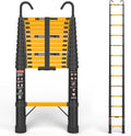 SINMEIRUN Telescoping Ladder, 12.5 FT, Hooks, Aluminum Extension Ladder, 330 lbs Capacity, Collapsible Multi-Purpose Ladder for Home, Roof and RV; Yellow