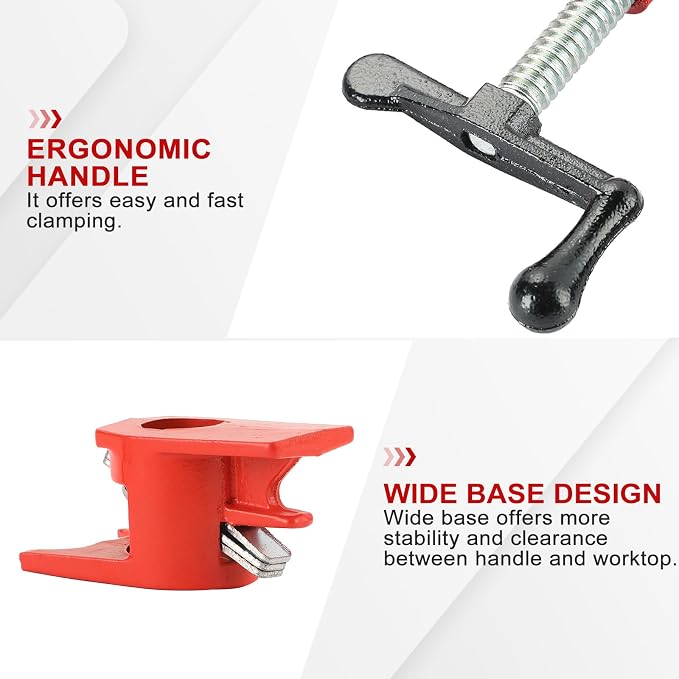 3/4" Wood Gluing Pipe Clamp Set with Unique Foot Design Red Heavy Duty Bar Clamps Cast Iron Quick Release Pipe Clamp Tools for Woodworking (8pc, 3/4" with foot)