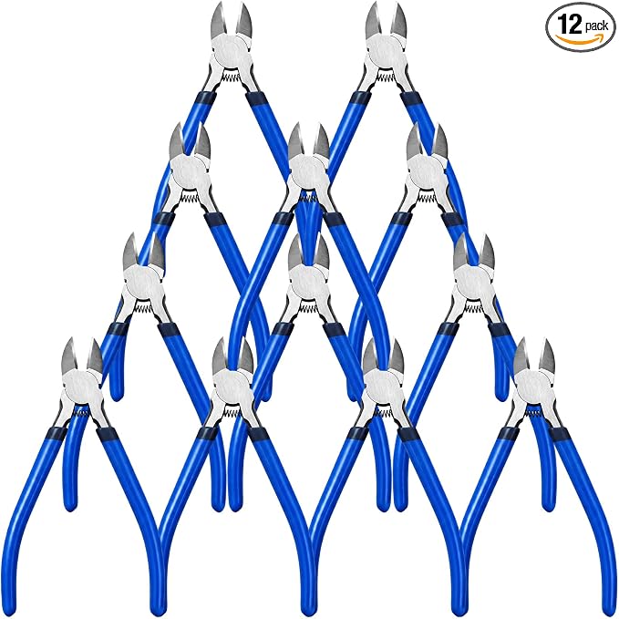 12 Pack Wire Cutters Bulk 6 Inches Blue Precision Flush Cuts Small Cutting Pliers for Craft Jewelry Making Electrical